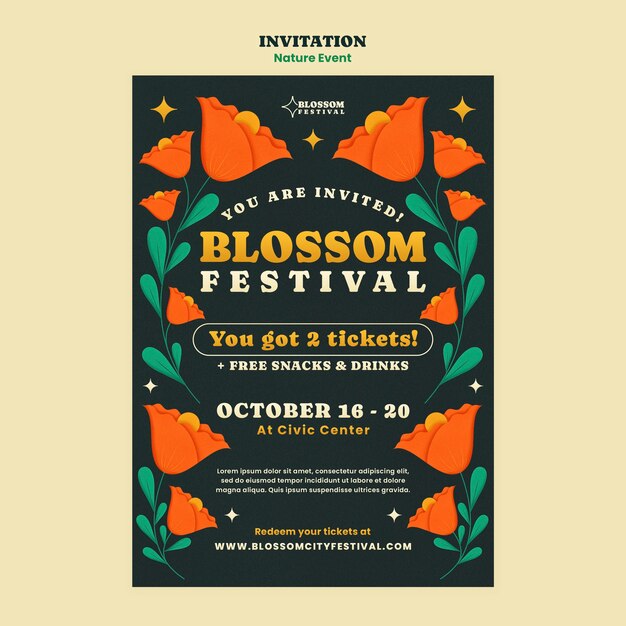Plantilla de invitación de evento de naturaleza de diseño plano