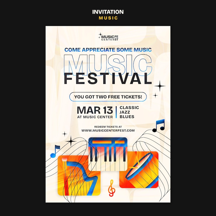 PSD gratuito plantilla de invitación para un festival de música