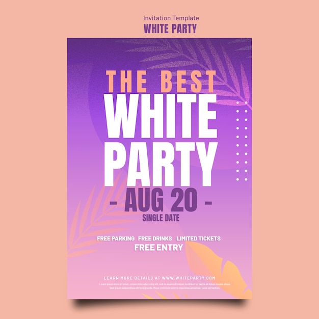 PSD gratuito plantilla de invitación de fiesta blanca con vegetación