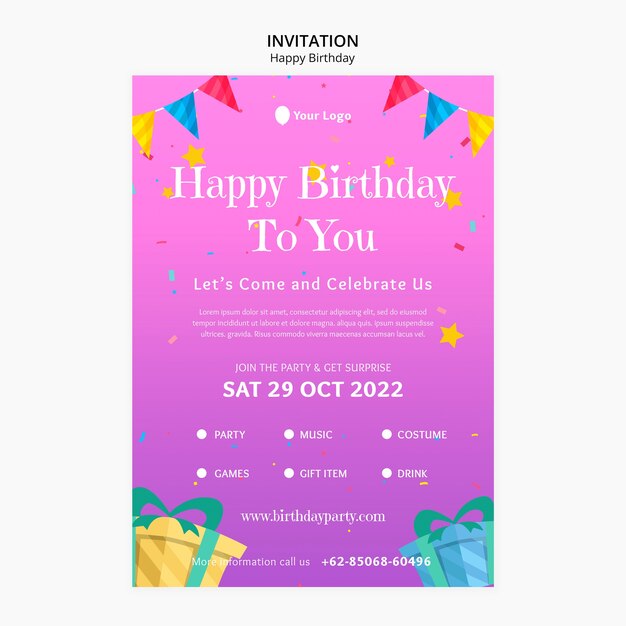 Plantilla de invitación a fiesta de cumpleaños