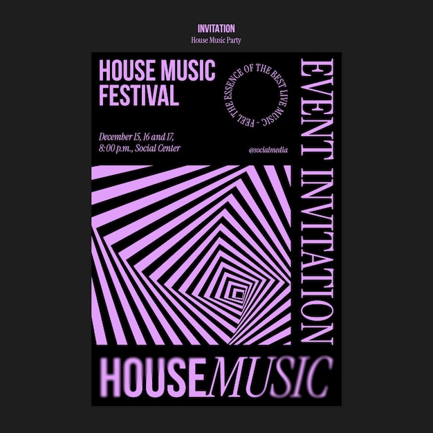 PSD gratuito plantilla de invitación para una fiesta de música house