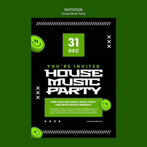 Plantilla de invitación para una fiesta de música house