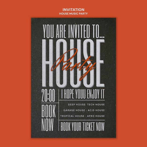 Plantilla de invitación para una fiesta de música house