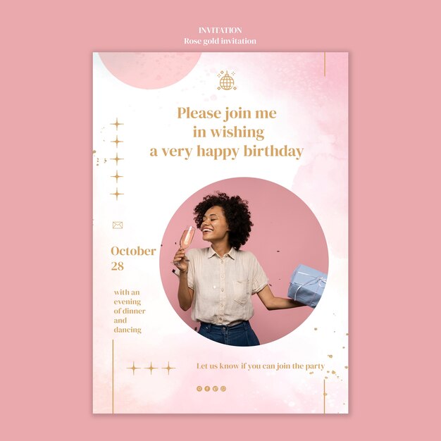 Plantilla de invitación de fiesta de oro rosa