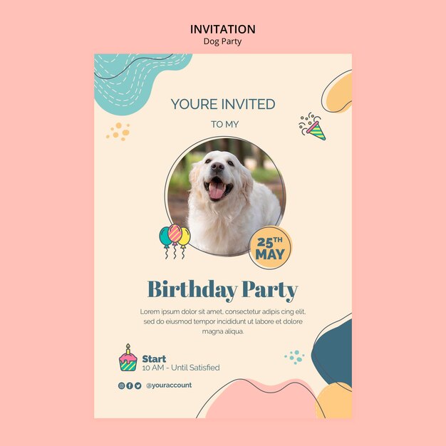 Plantilla de invitación de fiesta de perro de diseño plano