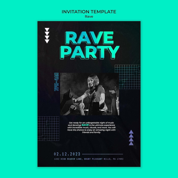 PSD gratuito plantilla de invitación para fiesta rave