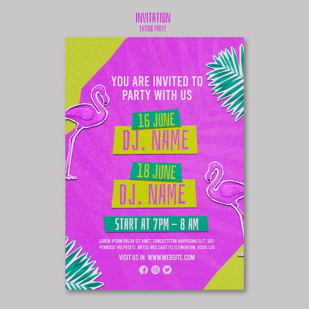 PSD gratuito plantilla de invitación para una fiesta tropical con temática latina