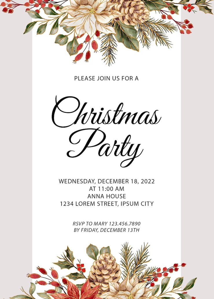 PSD gratuito plantilla de invitación floral dorada para fiesta de navidad
