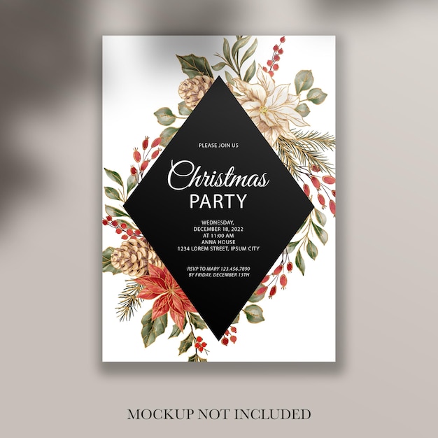 Plantilla de invitación floral dorada para fiesta de navidad