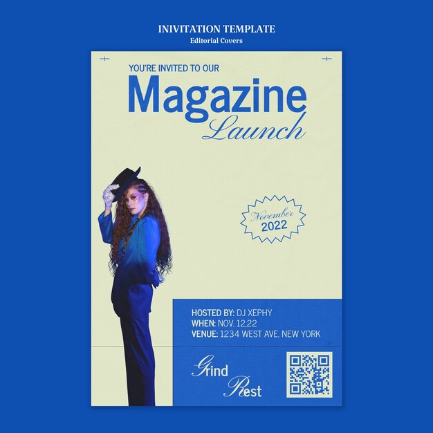 Plantilla de invitación de lanzamiento de revista editorial