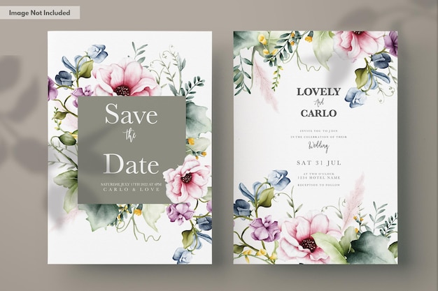 plantilla de invitación de lujo con acuarela floral