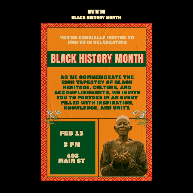 PSD gratuito plantilla de invitación para el mes de la historia negra