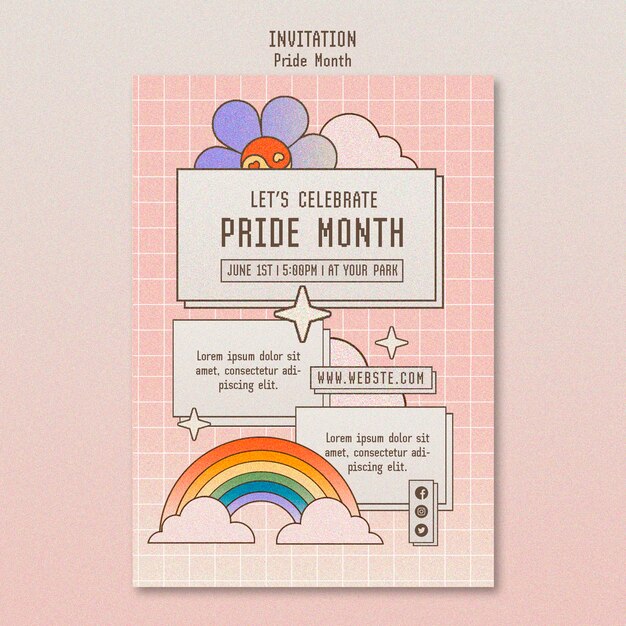 Plantilla de invitación del mes del orgullo dibujada a mano