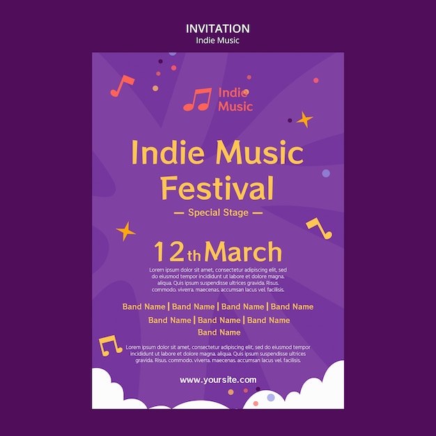 PSD gratuito plantilla de invitación de música indie