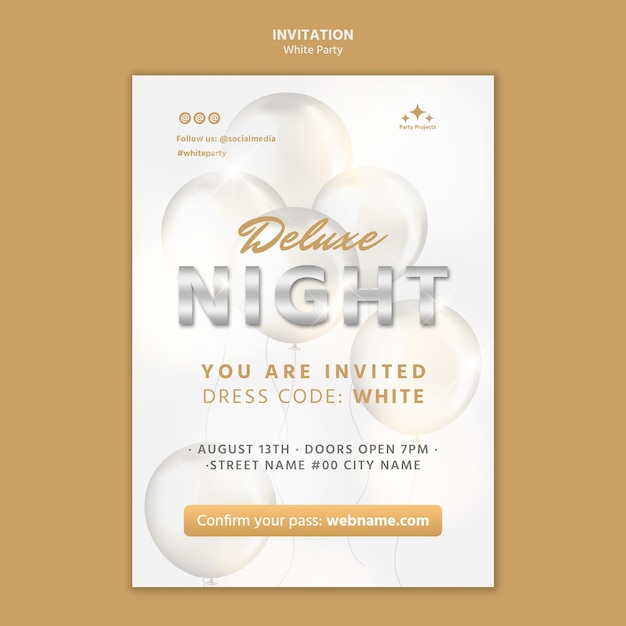 PSD gratuito plantilla de invitación de noche de fiesta blanca