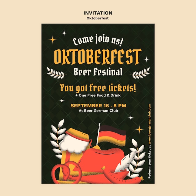 Plantilla de invitación de oktoberfest dibujada a mano