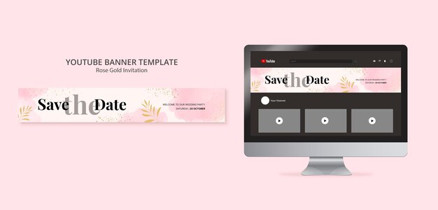 Plantilla de invitación de oro rosa acuarela