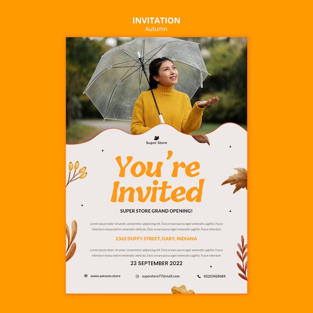 PSD gratuito plantilla de invitación de otoño de diseño plano