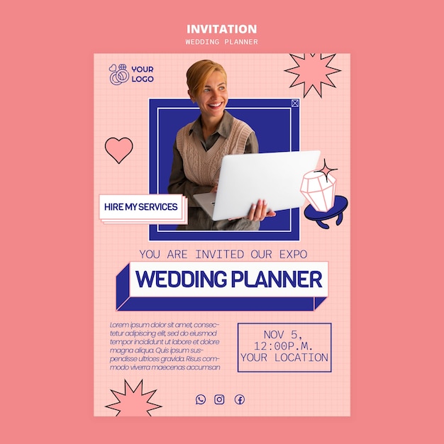 PSD gratuito plantilla de invitación para el planificador de bodas