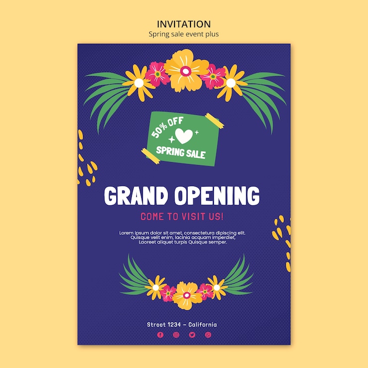 PSD gratuito plantilla de invitación de rebajas de primavera dibujada a mano