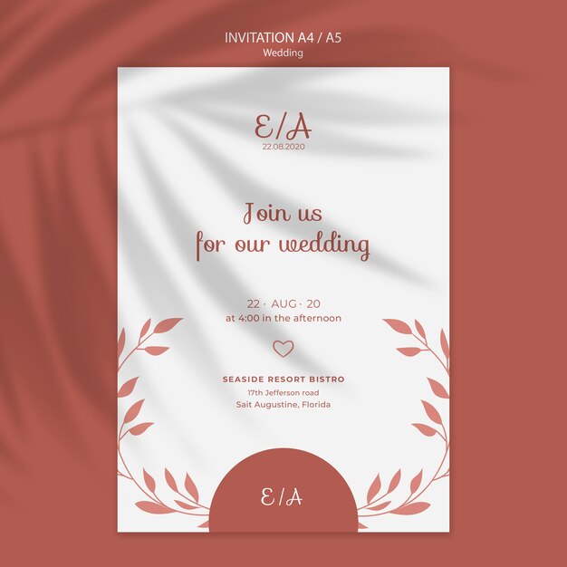 Plantilla de invitación simple y elegante para boda