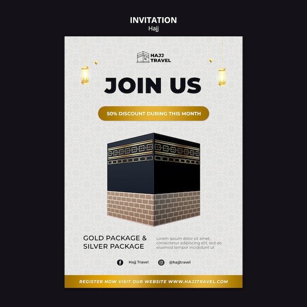 PSD gratuito plantilla de invitación de temporada de hajj