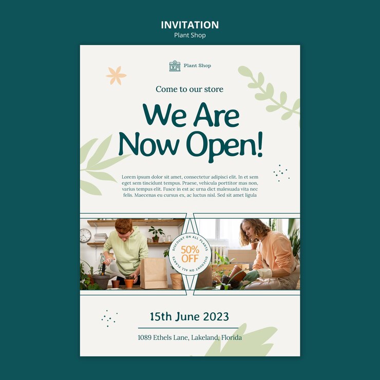 PSD gratuito plantilla de invitación de tienda de plantas