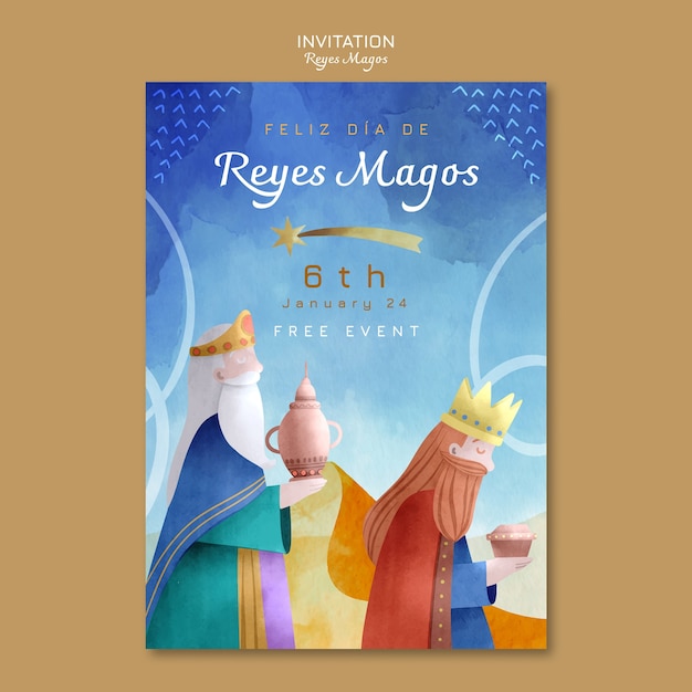 PSD gratuito plantilla de invitación de la tradición reyes magos