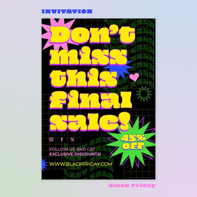 Plantilla de invitación de venta de viernes negro de diseño plano