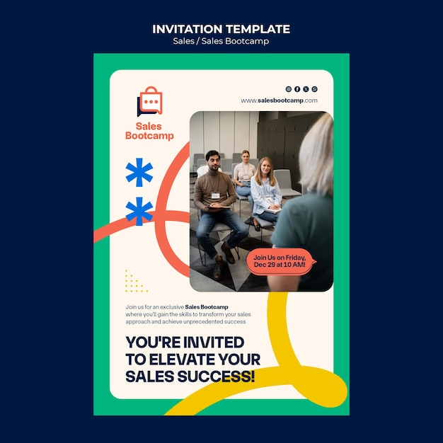 Plantilla de invitación de ventas de diseño plano