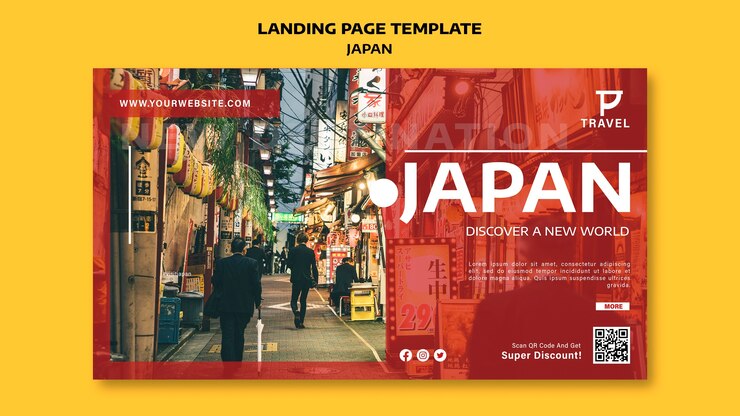 PSD gratuito plantilla de japón de página de destino de diseño plano
