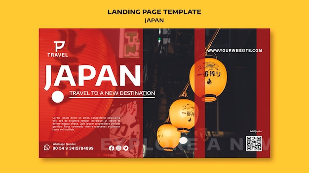 PSD gratuito plantilla de japón de página de destino de diseño plano