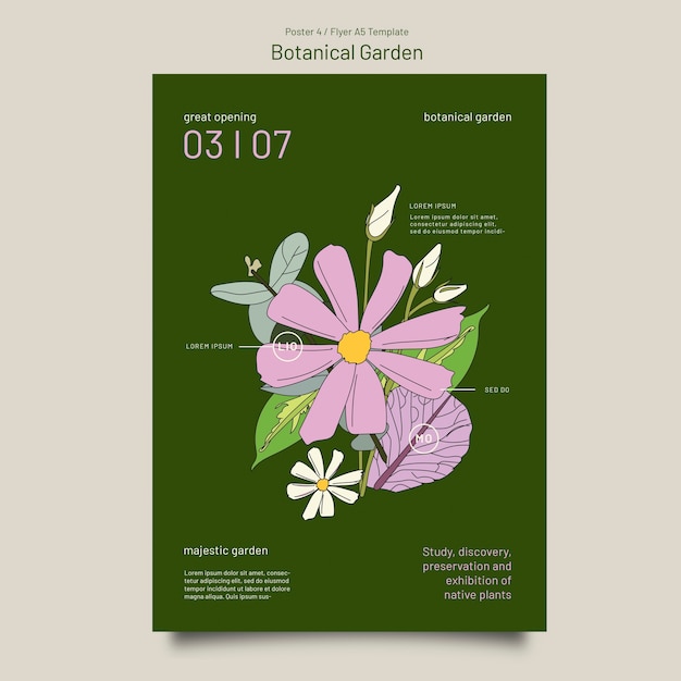 Plantilla de jardín botánico de diseño plano