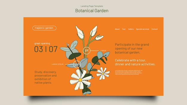 Plantilla de jardín botánico de diseño plano