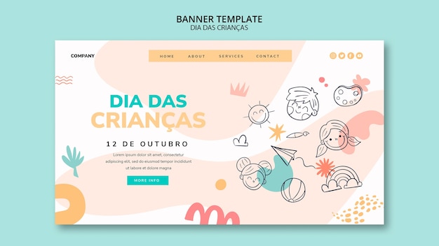 PSD gratuito plantilla de landing page de dia das criancas con dibujos