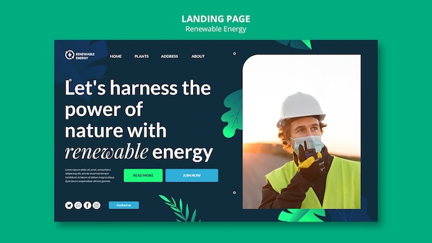 PSD gratuito plantilla de landing page de energías renovables