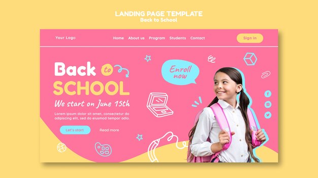 Plantilla de landing page de la vuelta al cole