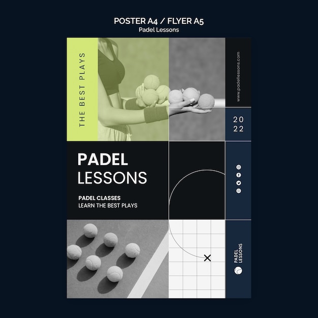 Plantilla de lecciones de pádel de diseño plano