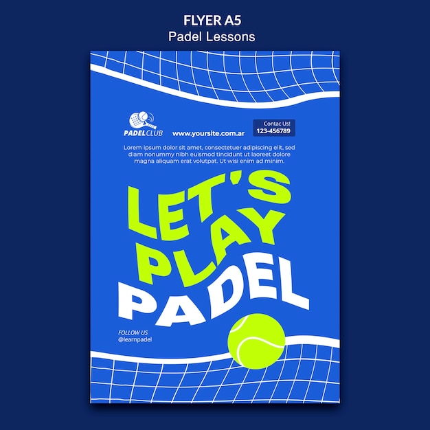 Plantilla de lecciones de pádel de diseño plano