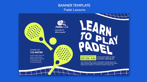 Plantilla de lecciones de pádel de diseño plano