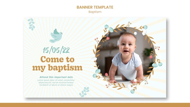 PSD gratuito plantilla linda de banner de bautismo de diseño plano