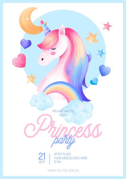 Plantilla linda de la invitación de la fiesta de la princesa