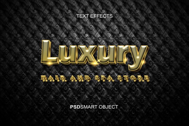 Plantilla de logotipo de spa y cabello de lujo psd en efecto de texto 3D dorado