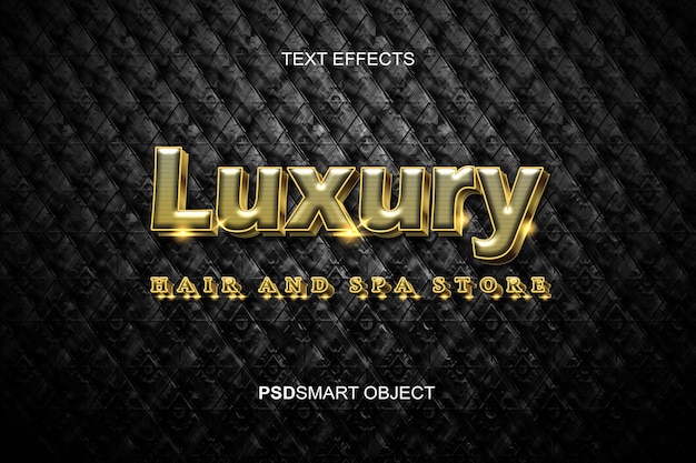 Plantilla de logotipo de spa y cabello de lujo psd en efecto de texto 3D dorado