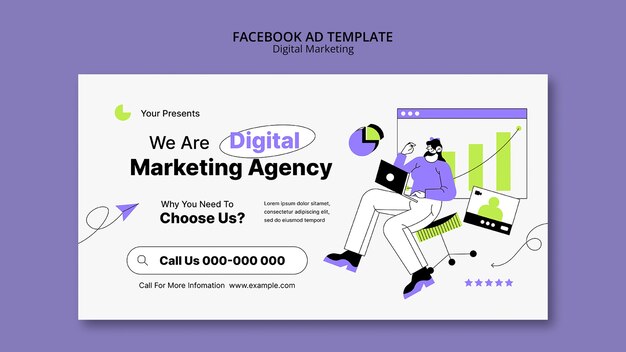 Plantilla de marketing digital de diseño plano