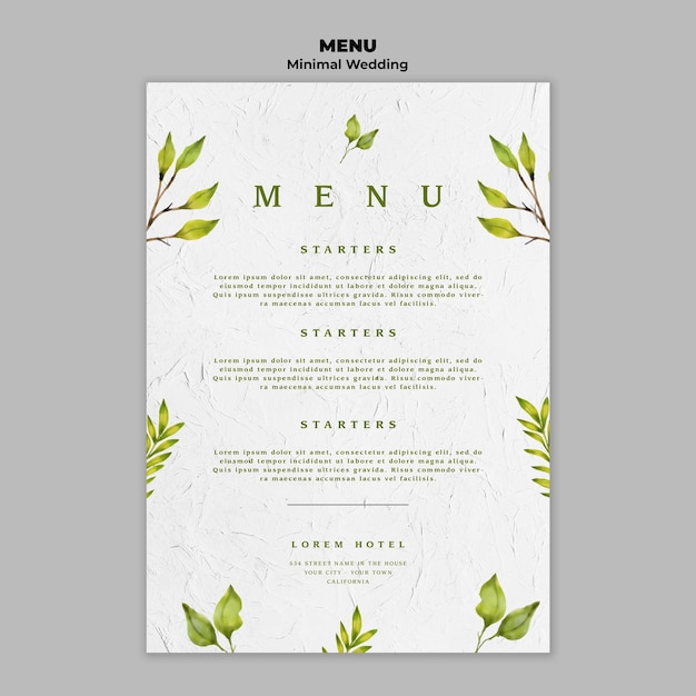 Plantilla de menú de boda creativa