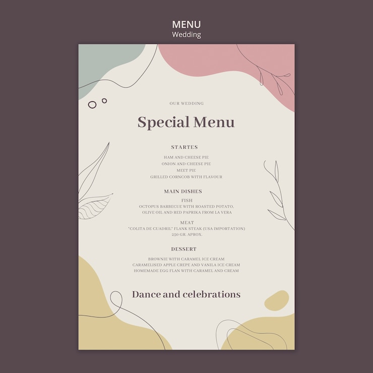 PSD gratuito plantilla de menú de bodas