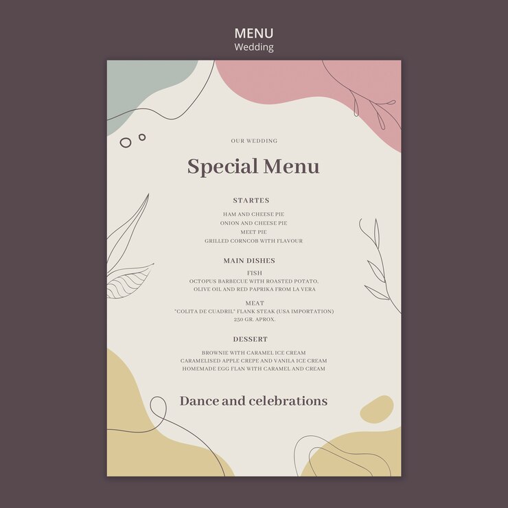 PSD gratuito plantilla de menú de bodas