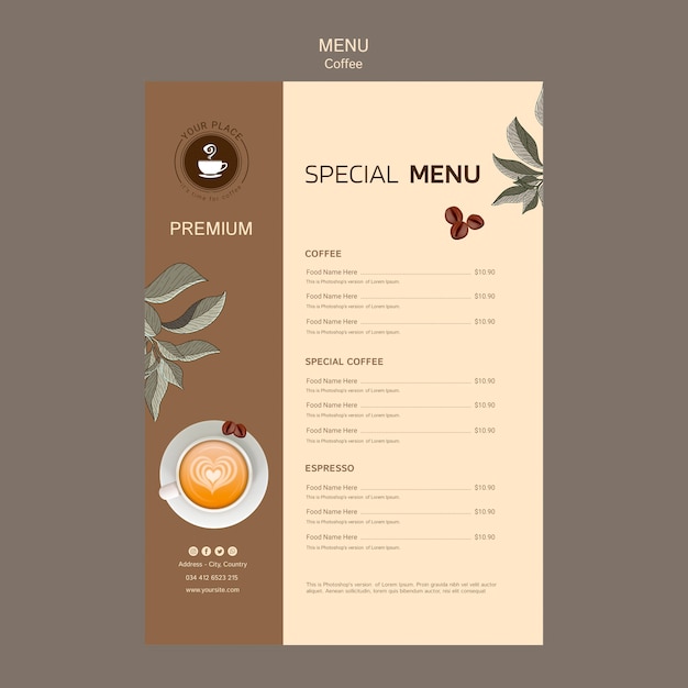 Plantilla de menú de café delicioso