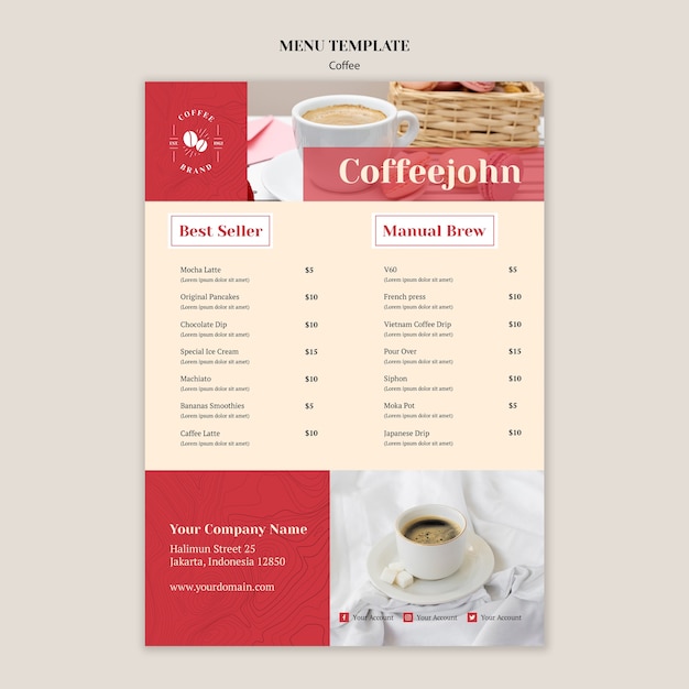 Plantilla de menú de café delicioso